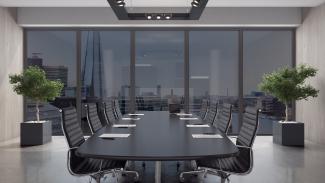 Halio at its tinted state in a boardroom